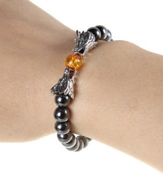 Obsidian Double Dragon Bracelet