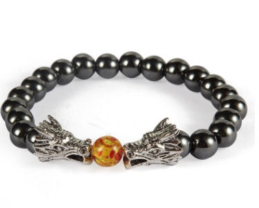 Obsidian Double Dragon Bracelet